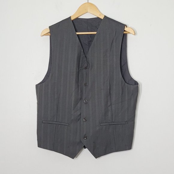 Vintage Mens Pinstripe Suit Vest Dark Gray Button Front Special Occasion Formal - Picture 1 of 9